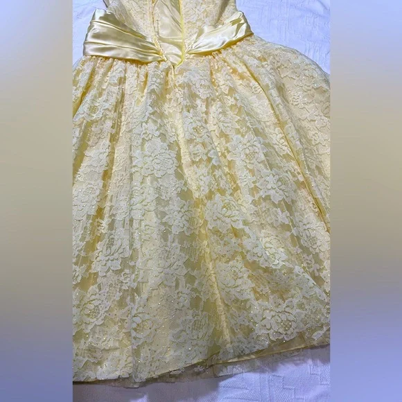 80’s ZUM ZUM Vtg Yellow Lace Frilly Satin Sequins Sash Prom Gown Wedding Dress - Picture 11 of 17